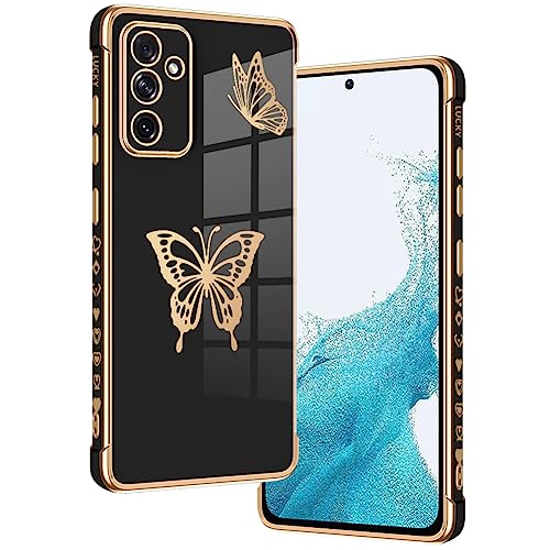 E-Lush Handyhülle für Samsung Galaxy A54 5G Hülle Schmetterling Muster Mädchen Galvanisierte Schutzhülle für Samsung A54 5G Hülle Dünn Weich TPU Silikon Stoßfeste Case mit Kameraschutz, Schwarz von E-Lush