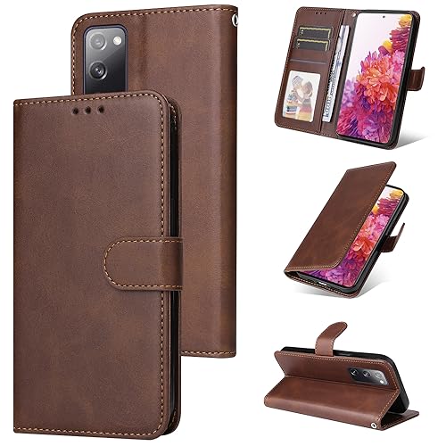 E-Lush Handyhülle für Samsung Galaxy S20 FE Hülle Leder PU, Magnet Klapphülle für Galaxy S20 FE 5G Hülle Flip Wallet Kartenfach 360 Stoßfeste Schutzhülle für Samsung S20 FE Hülle Ständer, Braun von E-Lush