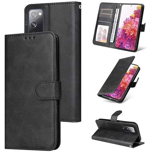 E-Lush Handyhülle für Samsung Galaxy S20 FE Hülle Leder PU, Magnet Klapphülle für Galaxy S20 FE 5G Hülle Flip Wallet Kartenfach 360 Stoßfeste Schutzhülle für Samsung S20 FE Hülle Ständer, Schwarz von E-Lush