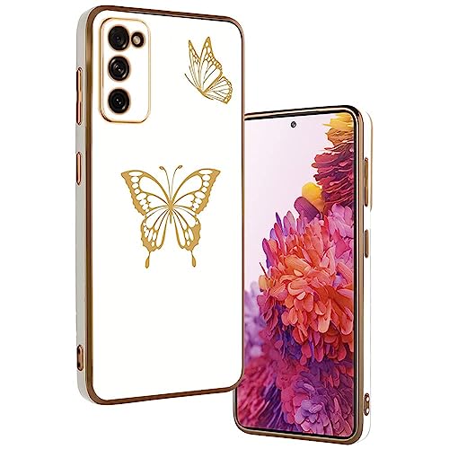 E-Lush Handyhülle für Samsung Galaxy S20 FE Hülle Schmetterling Muster Mädchen Galvanisierte Schutzhülle für Samsung S20 FE Hülle Dünn Weich TPU Silikon Stoßfeste Case mit Kameraschutz, Weiß von E-Lush