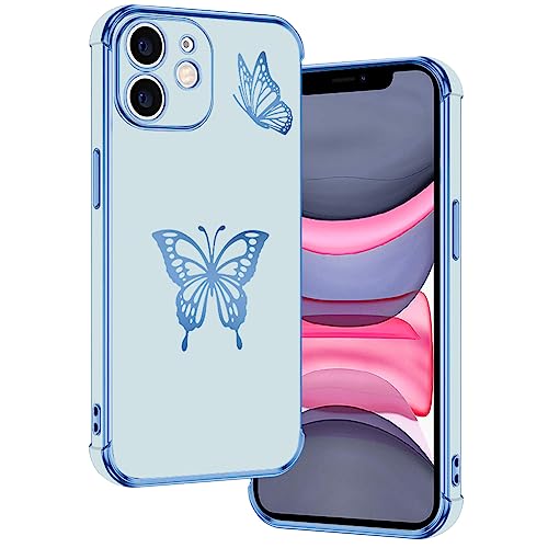 E-Lush Handyhülle für iPhone 11 Hülle Schmetterling Muster Mädchen Galvanisierte Schutzhülle für iPhone 11 6.1" Hülle Dünn Weich TPU Silikon Stoßfeste Case mit Kameraschutz, Blau von E-Lush
