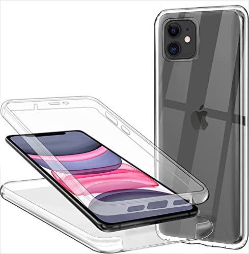 E-Lush Hülle Kompatibel mit iPhone 11 6.1 Zoll, Transparente Handyhülle für iPhone 11 Weich Silikon TPU Vorderseite + Hart PC Zurück Schutzhülle 360 Grad Komplett Schutz Cover Durchsichtig von E-Lush