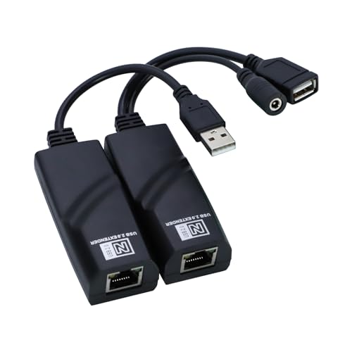 E-SDS USB 2.0 Extender auf RJ45 über Cat5 Cat5E Cat6 bis zu 100 m, USB-Ethernet-Extender über Cat5/5E/6 unterstützt Windows/Mac/Vista, Plug-and-Play, kein Treiber erforderlich, mit 4 USB-Hub von E-SDS