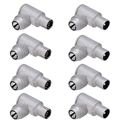 E-T TV Koaxial Stecker Buchse 90° Winkel Adapter Antennenkabel Koaxialkabel IEC Stecker & Buchse 90 Grad (4x Stecker + 4x Buchse) von E-T