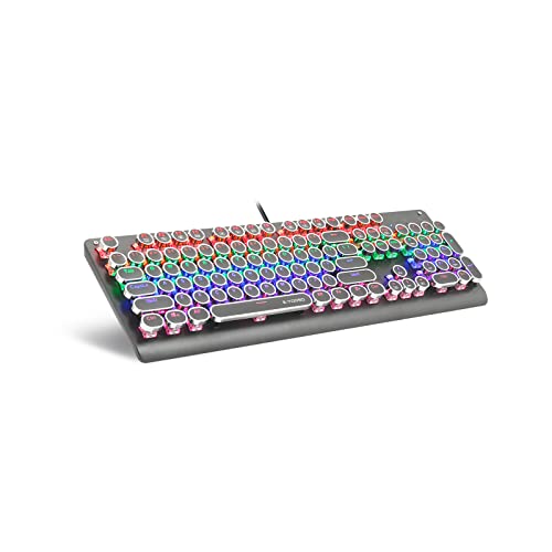 E-YOOSO K600 Retro Mechanische Gaming Tastatur 104 Tasten, Regenbogen LED Hintergrundbeleuchtung Schreibmaschine Tastatur für PC Desktop, Schwarz (Brauner Schalter) von E-Yooso
