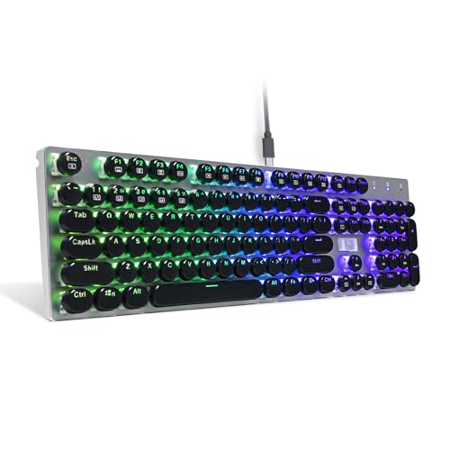 E-Yooso Z-88 Mechanische Programmierbare Gaming Tastatur,Retro 104 Tasten, Multimedia-Tasten,（QWERTY） Anti-Ghosting Metall Platte,RGB-Beleuchtung,Kabelgebundene Blau Schalter Tastatur für PC/PS5/PS4 von E-Yooso