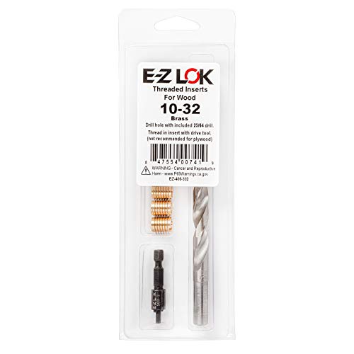 E-Z LOK 400-332 Gewindeeinsätze für Holz, Installationsset, Messing, inkl. 10-32 Messergewindeeinsätze (6), Bohrer, Montagewerkzeug von E-Z LOK