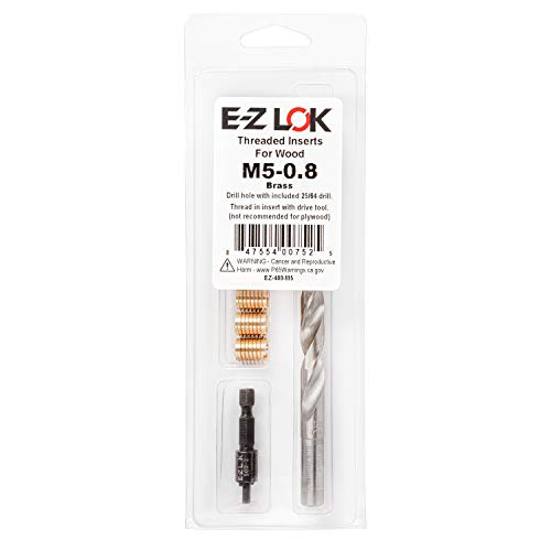 E-Z LOK 400-M5 Gewindeeinsätze für Holz, Installationsset, Messing, inkl. M5-0,8 Messergewindeeinsätze (6), Bohrer, Montagewerkzeug von E-Z LOK