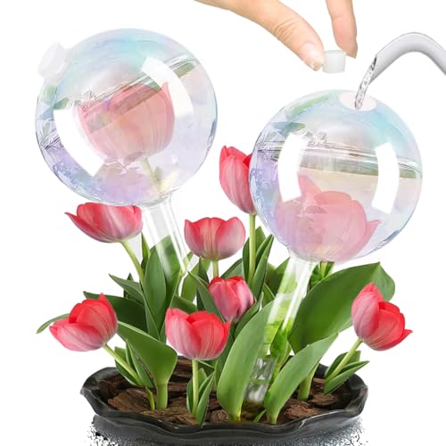 E-feilai Glas Gießkugeln,Wasserspender aus Glas, Automatische Bewässerungskugeln Bunt, Pflanzen Bewässerungssets,Selbstbewässernde Glühbirne, Glasbewässerungsstab (4 Stuck) von E-feilai