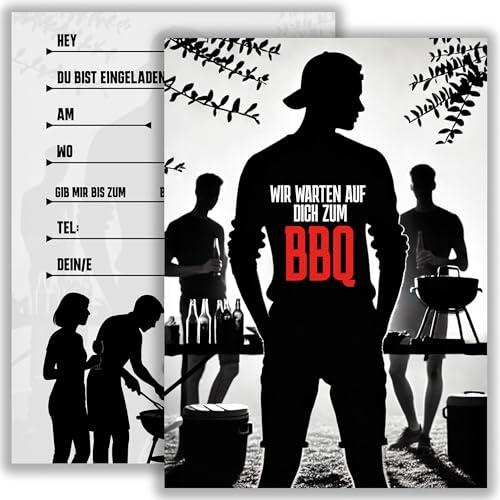 10x BBQ Einladungskarten Grillparty Einladungen Karten A6 Party Geburtstag Sommerfest Grillen Einladung für Grillfans junge Leute Männer Frauen Karten zum Ausfüllen von E&G Klasse