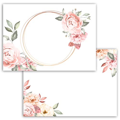 20 x Blanko Karten mit Muster Postkarten Set Selbstgestalten Selbstbedrucken DIY Einladungskarten Rosen Rosa Aquarell Postkarte 2 Seitig Einladung Spiel Geburtstag elegant Glückwünsche Grußkarten A6 von E&G Klasse