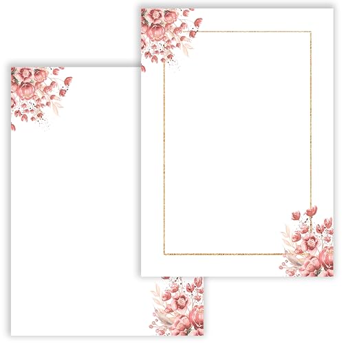 20 x Blanko Karten mit Muster Postkarten Set Selbstgestalten Selbstbedrucken DIY Einladungskarten Rosen Rosa Aquarell Postkarte 2 Seitig Einladung Spiel Geburtstag elegant Glückwünsche Grußkarten A6 von E&G Klasse