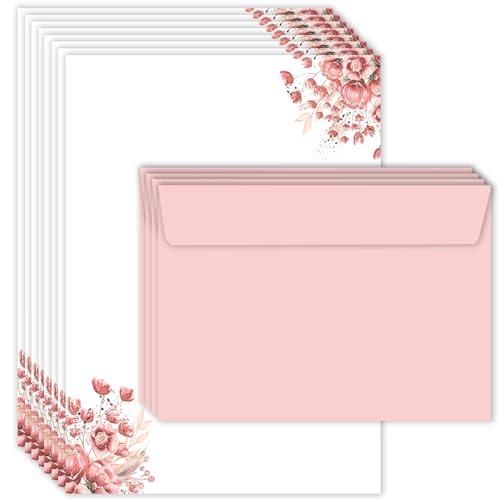 Briefpapier A5 Briefumschlag Set edel mit Blumen in altrosa bedruckt 2 seitig A5 120 g/m² c6 80 g/m² Kuvert 20 Blatt Briefpapier mit 10 Umschlägen von E&G Klasse