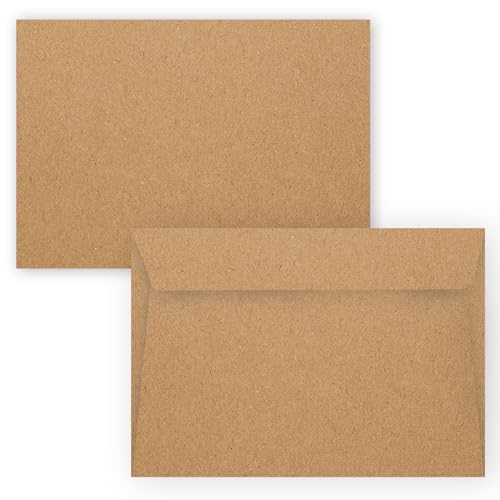 Briefumschlag C6 Haftklebend Selbstklebende 25-50 Stück Briefumschläge Kuvert Briefkuvert in Kraftpapier Optik Vintage 80 g/m² 114 x 162 mm Hochzeit Geburtstag Grußkarten Einladung Danksagung (25) von E&G Klasse