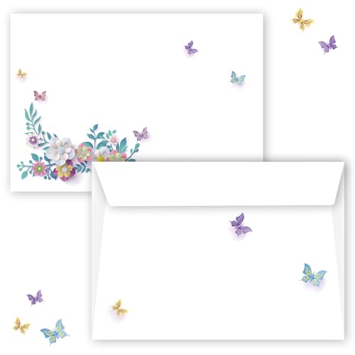 Briefumschlag C6 Haftklebend Selbstklebende 25-50 Stück Briefumschläge Kuvert Briefkuvert in Weiß und mit Schmetterlingen und Blumen 114 x 162 mm Hochzeit Geburtstag Einladung Danksagung Ostern (50) von E&G Klasse