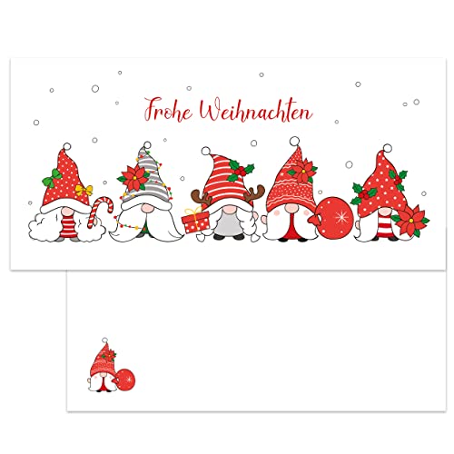 E&G Klasse 10 Weihnachtskarten lang 2 Seitig Karte Karten edel stilvoll glanz MADE IN GERMANY Frohe Weihnachten Merry Christmas xmas Zwerg Zwerge Modern Rot Geschenk Weihnachtsgrüße von E&G Klasse