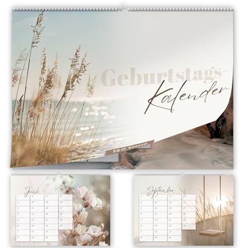 Geburtstagskalender undatiert Geburtstagsplaner Wandkalender A5 immerwährend Jahresunabhängig Kalender Geburtstagsübersicht zum Aufhängen Beige Boho Design Natur von E&G Klasse