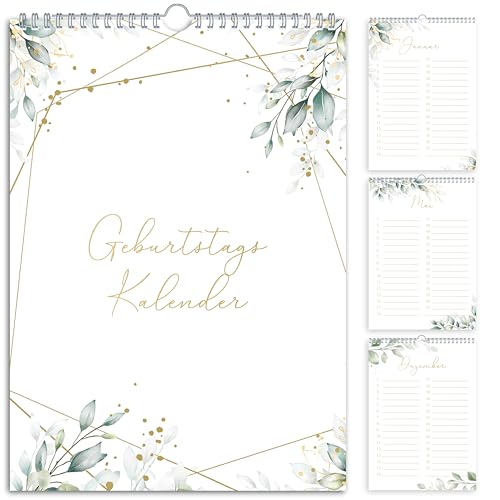 Geburtstagskalender undatiert Geburtstagsplaner Wandkalender A5 immerwährend Jahresunabhängig Kalender Geburtstagsübersicht zum Aufhängen Eukalyptus Design Grün Blätter von E&G Klasse