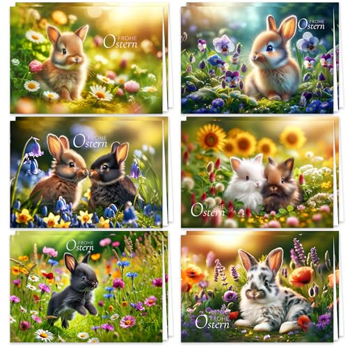 Osterkarten mit Umschlag Frühlingszauber 12er-Set aufklappbare Frohe Ostern Grußkarten im A6 Format Klappkarten mit süßen Hasen auf einer Wiese Frohe Ostern Kartenset Umschlag hochwertig Osterkarten mit Umschlag Frühlingszauber 12er-Set aufklappbare Frohe Ostern Grußkarten im A6 Format Klappkarten mit süßen Hasen auf einer Wiese Frohe Ostern Kartenset Umschlag hochwertig von E&G Klasse