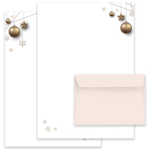 Weihnachtsbriefpapier Briefpapier/Briefumschlag Set mit Goldenen Kugeln bedruckt 2 seitig A4 120 g/m² c6 80 g/m² von 10 bis 100 Blatt mit Umschlägen Kuvert (20 Briefpapier MIT 10 Umschlägen) von E&G Klasse