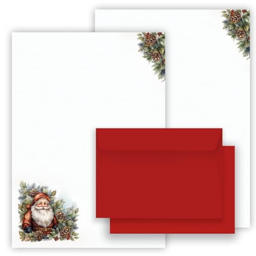 Weihnachtsbriefpapier Briefpapier/Briefumschlag Set mit Weihnachtsmann bedruckt 2 seitig A4 120 g/m² c6 80 g/m² von 10 bis 100 Blatt mit Umschlägen Kuvert (20 Briefpapier MIT 10 Umschlägen) von E&G Klasse