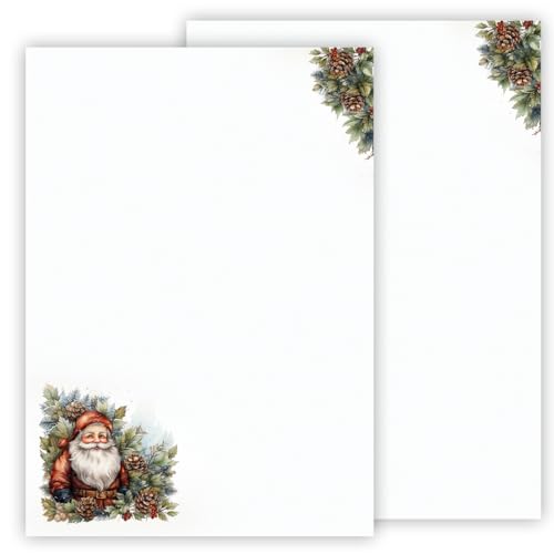 Weihnachtsbriefpapier Briefpapier/Briefumschlag Set mit Weihnachtsmann bedruckt 2 seitig A4 120 g/m² c6 80 g/m² von 10 bis 100 Blatt mit Umschlägen Kuvert (25 Briefpapier OHNE Umschläge) von E&G Klasse