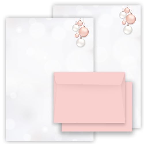 Weihnachtsbriefpapier Briefpapier/Briefumschlag Set mit rosa Kugeln bedruckt 2 seitig A4 120 g/m² c6 80 g/m² von 10 bis 100 Blatt mit Umschlägen Kuvert (20 Briefpapier MIT 10 Umschlägen) von E&G Klasse