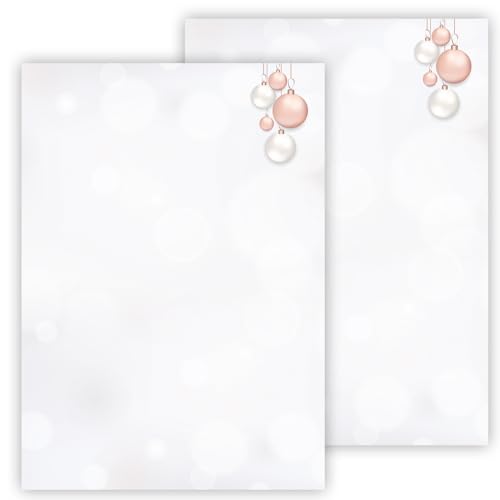 Weihnachtsbriefpapier Briefpapier/Briefumschlag Set mit rosa Kugeln bedruckt 2 seitig A4 120 g/m² c6 80 g/m² von 10 bis 100 Blatt mit Umschlägen Kuvert (25 Briefpapier OHNE Umschläge) von E&G Klasse