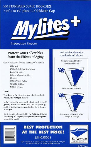 Mylites+ Standard Comic Book Mylar Sleeves 7 1/4" x 10 1/2" Plus 1 1/2" Flap von E. Gerber