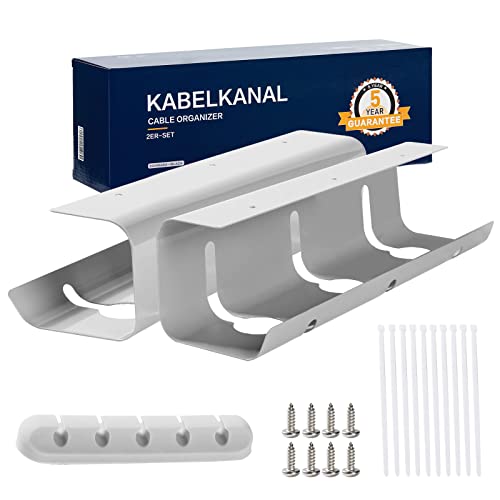 E.For.U® Kabelkanal Schreibtisch 2er Set, zum ordentlichen Kabelmanagement Grau am Schreibtisch inkl Zubehör, Kabelführung Kabelwanne Kabelhalter Kabelaufbewahrung, einfache Montage, Hellgrau von E.For.U