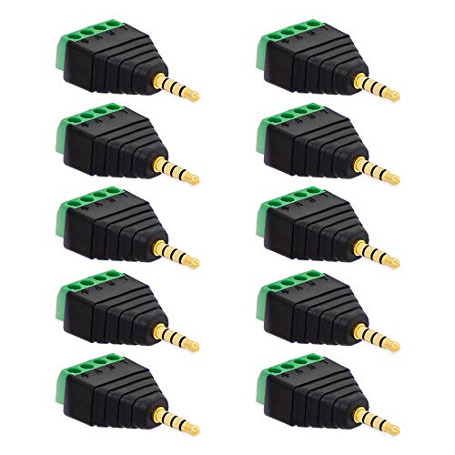 10x Klinke Adapter Stecker 3,5mm >Terminal Block 4-Pin Schraub Klemmen Kabel Adapter von E.T