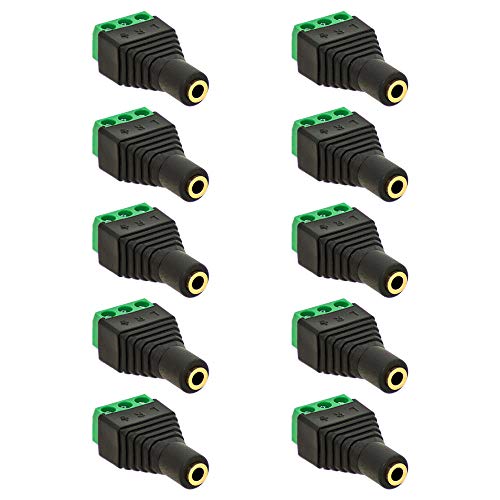 10x Klinken Buchse 3,5mm Adapter > Terminal Block 3-Pin Schraub Klemmen Vergoldet von E.T