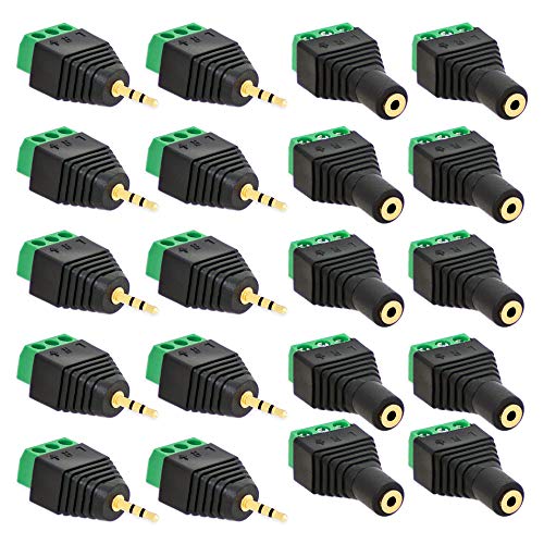 10x Klinken Stecker + 10x Buchsen 2,5mm Adapter > Terminalblock 3 Pin Schraub Klemme Sett 10x Klinken Stecker + 10x Buchsen 2,5mm Adapter > Terminalblock 3 Pin Schraub Klemme Sett von E.T
