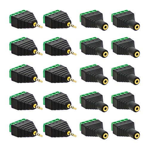 10x Klinken Stecker + 10x Buchsen 2,5mm Adapter > Terminalblock 4 Pin Schraub Klemme Set von E.T