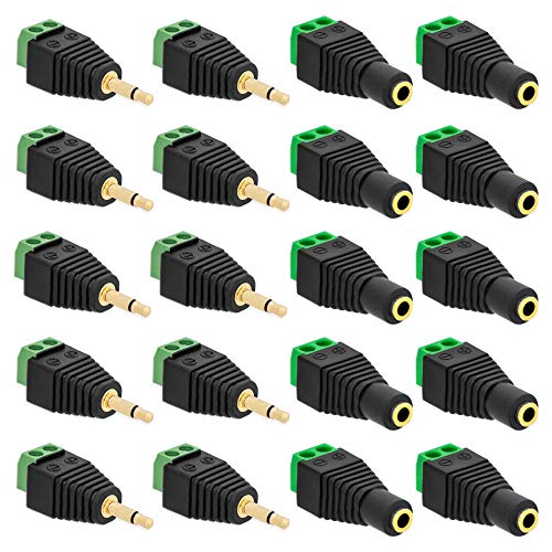 10x Klinken Stecker + 10x Buchsen 3,5mm Adapter > Terminalblock 2 Pin Schraub Klemme Set von E.T