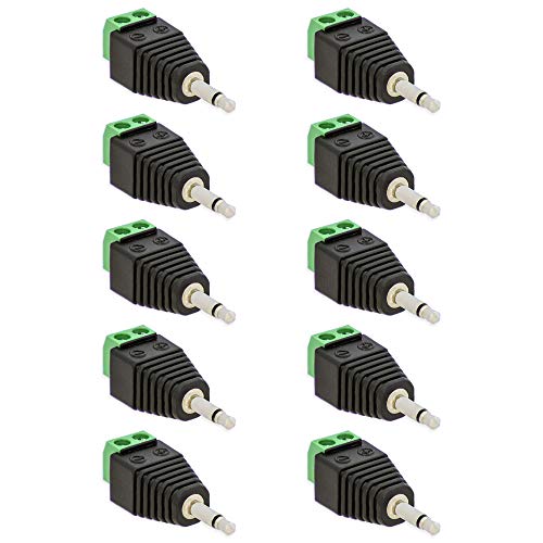 10x Klinken Stecker 3,5 mm Adapter Mono > Terminal Block 2-Pin Kabel Schraub Klemmen von E.T