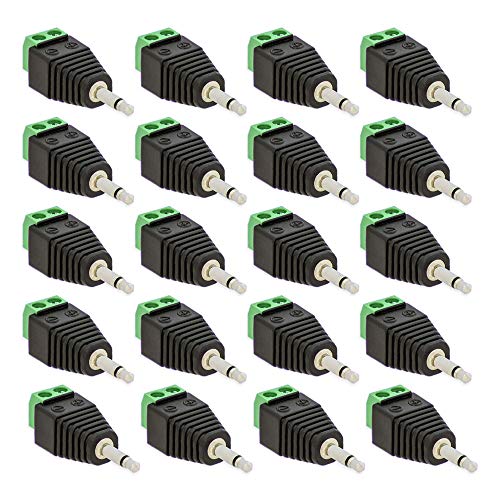 20x Klinken Stecker 3,5 mm Adapter Mono > Terminal Block 2-Pin Kabel Schraub Klemmen von Tecbee