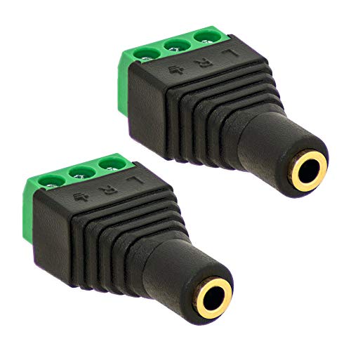 2X Klinken Buchse 3,5mm Adapter > Terminal Block 3-Pin Schraub Klemmen Vergoldet von E.T