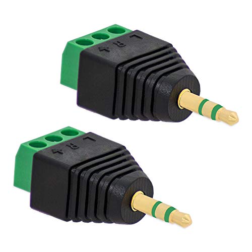 2X Klinken Stecker 3,5 mm Adapter > Terminal Block 3-Pin Schraub Klemmen Vergoldet von Tecbee