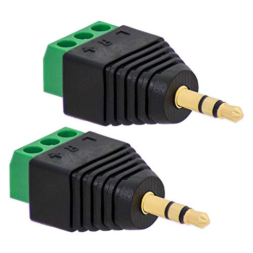 2X Klinken Stecker 3,5 mm Adapter > Terminal Block 3-Pin Schraub Klemmen Vergoldet von E.T