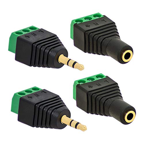 2x Klinken Stecker + 2x Buchsen 3,5mm Adapter > Terminalblock 3 Pin Schraub Klemme Set von E.T