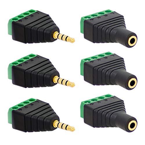 3x Klinken Buchsen + 3x Stecker 3,5mm Adapter > Terminalblock 4 Pin Schraub Klemme Set von E.T