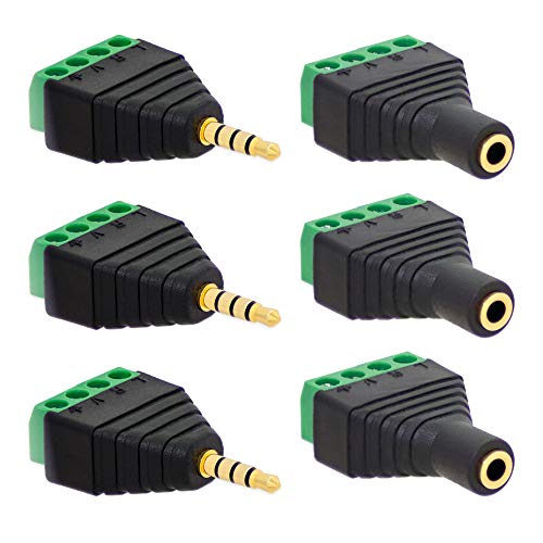 3x Klinken Buchsen + 3x Stecker 3,5mm Adapter > Terminalblock 4 Pin Schraub Klemme Set 3x Klinken Buchsen + 3x Stecker 3,5mm Adapter > Terminalblock 4 Pin Schraub Klemme Set von E.T