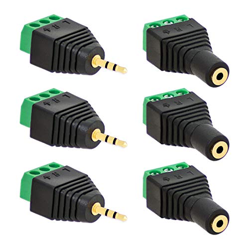 3x Klinken Stecker + 3x Buchsen 2,5mm Adapter > Terminalblock 3 Pin Schraub Klemme Set von E.T