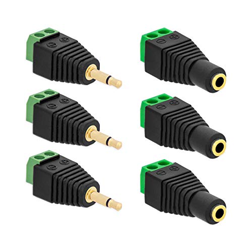 3x Klinken Stecker + 3x Buchsen 3,5mm Adapter > Terminalblock 2 Pin Schraub Klemme Set von E.T