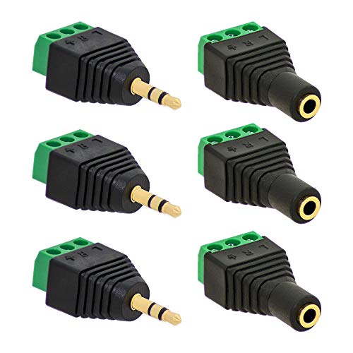 3x Klinken Stecker + 3x Buchsen 3,5mm Adapter > Terminalblock 3 Pin Schraub Klemme Set von E.T