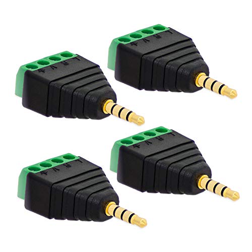 4X Klinke Adapter Stecker 3,5mm >Terminal Block 4-Pin Schraub Klemmen Kabel Adapter von E.T