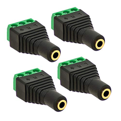 4X Klinken Buchse 3,5mm Adapter > Terminal Block 3-Pin Schraub Klemmen Vergoldet von E.T