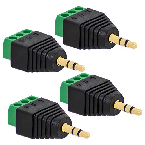 4X Klinken Stecker 3,5 mm Adapter > Terminal Block 3-Pin Schraub Klemmen Vergoldet von E.T