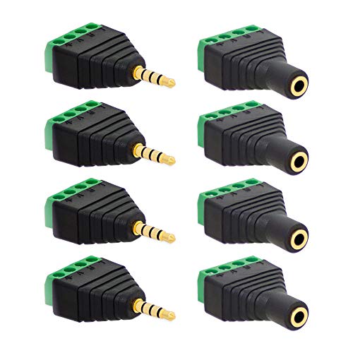 4x Klinken Buchsen + 4x Stecker 3,5mm Adapter > Terminalblock 4 Pin Schraub Klemme Set von E.T